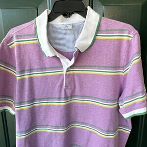 Brooks Brothers 1818 XL Polo Purple Stripe Slim Fit Cotton Blend Preppy Classic